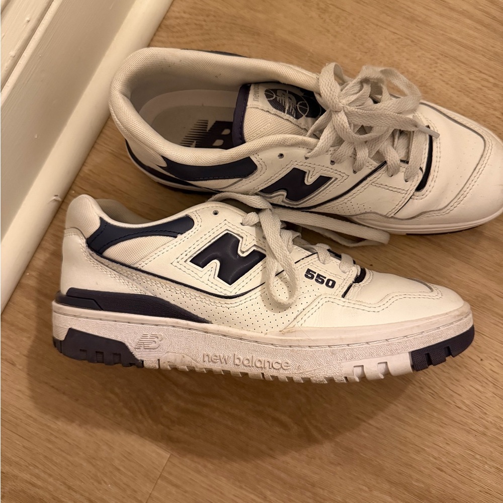 New Balance 550 White and Navy Sneakers